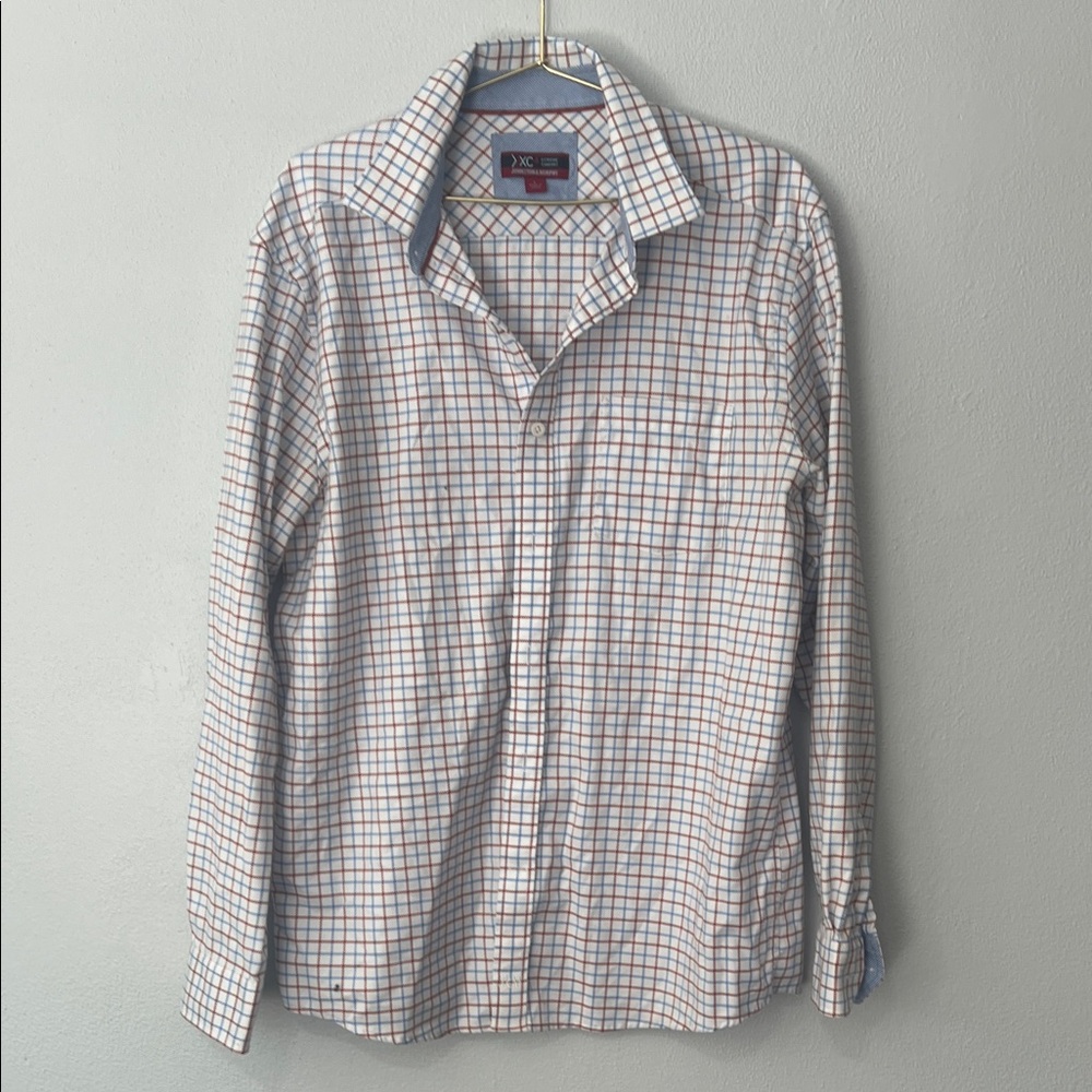 Men's Johnson and Murphy Blue and Orange Checkered Shirt